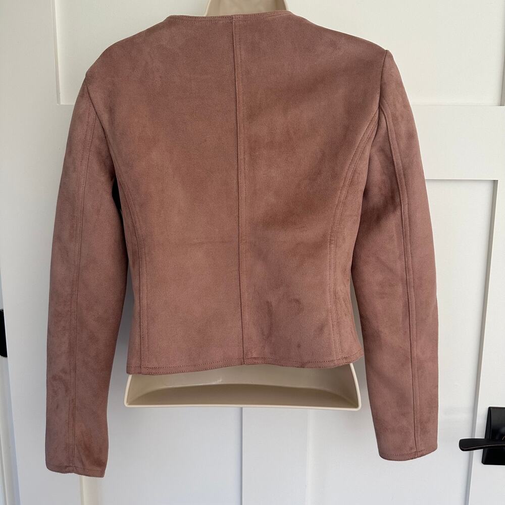 Haute Monde Suede Moto Jacket Faux Vegan Zip Pockets Blush Mauve Women's Small - Picture 5 of 12